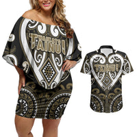 Custom Aotearoa Waikato Tainui Couples Matching Off Shoulder Short Dress and Hawaiian Shirt Maori Tribal Pattern
