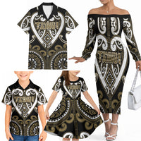 Custom Aotearoa Waikato Tainui Family Matching Off The Shoulder Long Sleeve Dress and Hawaiian Shirt Maori Tribal Pattern