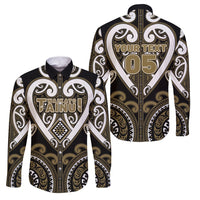 Custom Aotearoa Waikato Tainui Family Matching Off Shoulder Maxi Dress and Hawaiian Shirt Maori Tribal Pattern LT05 Dad's Shirt - Long Sleeve Dark Yellow - Polynesian Pride
