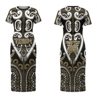 Custom Aotearoa Waikato Tainui Family Matching Short Sleeve Bodycon Dress and Hawaiian Shirt Maori Tribal Pattern LT05 Mom's Dress Dark Yellow - Polynesian Pride