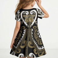 Custom Aotearoa Waikato Tainui Kid Short Sleeve Dress Maori Tribal Pattern LT05 - Polynesian Pride