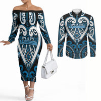 Custom Aotearoa Ngati Kahungunu Couples Matching Off The Shoulder Long Sleeve Dress and Long Sleeve Button Shirt Maori Tribal Pattern