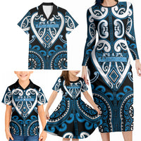 Custom Aotearoa Ngati Kahungunu Family Matching Long Sleeve Bodycon Dress and Hawaiian Shirt Maori Tribal Pattern LT05 - Polynesian Pride