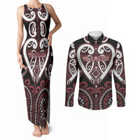 Custom Aotearoa Te Arawa Couples Matching Tank Maxi Dress and Long Sleeve Button Shirt Maori Tribal Pattern