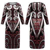 Custom Aotearoa Te Arawa Family Matching Long Sleeve Bodycon Dress and Hawaiian Shirt Maori Tribal Pattern LT05 Mom's Dress Red - Polynesian Pride