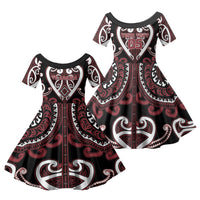 Custom Aotearoa Te Arawa Family Matching Long Sleeve Bodycon Dress and Hawaiian Shirt Maori Tribal Pattern LT05 Daughter's Dress Red - Polynesian Pride