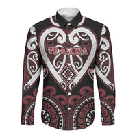 Custom Aotearoa Te Arawa Long Sleeve Button Shirt Maori Tribal Pattern LT05 Unisex Red - Polynesian Pride