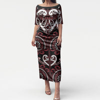 Custom Aotearoa Te Arawa Puletasi Maori Tribal Pattern LT05 Long Dress Red - Polynesian Pride