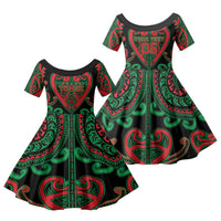 Custom Aotearoa Ngai Tuhoe Family Matching Puletasi and Hawaiian Shirt Maori Tribal Pattern LT05 Daughter's Dress Black - Polynesian Pride