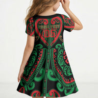 Custom Aotearoa Ngai Tuhoe Kid Short Sleeve Dress Maori Tribal Pattern