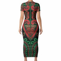Custom Aotearoa Ngai Tuhoe Short Sleeve Bodycon Dress Maori Tribal Pattern LT05 - Polynesian Pride