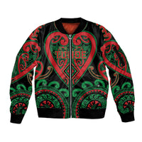 Custom Aotearoa Ngai Tuhoe Sleeve Zip Bomber Jacket Maori Tribal Pattern