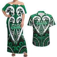 Custom Aotearoa Ngati Maniapoto Couples Matching Off Shoulder Maxi Dress and Hawaiian Shirt Maori Tribal Pattern