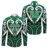 Custom Aotearoa Ngati Maniapoto Family Matching Off The Shoulder Long Sleeve Dress and Hawaiian Shirt Maori Tribal Pattern LT05 Dad's Shirt - Long Sleeve Green - Polynesian Pride