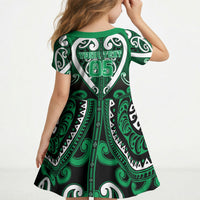 Custom Aotearoa Ngati Maniapoto Kid Short Sleeve Dress Maori Tribal Pattern