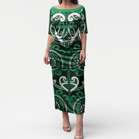 Custom Aotearoa Ngati Maniapoto Puletasi Maori Tribal Pattern LT05 Long Dress Green - Polynesian Pride