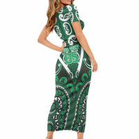 Custom Aotearoa Ngati Maniapoto Short Sleeve Bodycon Dress Maori Tribal Pattern LT05 - Polynesian Pride