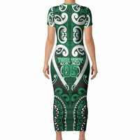 Custom Aotearoa Ngati Maniapoto Short Sleeve Bodycon Dress Maori Tribal Pattern LT05 - Polynesian Pride