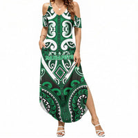Custom Aotearoa Ngati Maniapoto Summer Maxi Dress Maori Tribal Pattern LT05 Women Green - Polynesian Pride