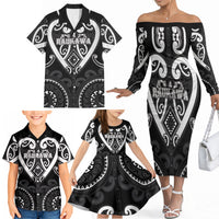 Custom Aotearoa Ngati Raukawa Family Matching Off The Shoulder Long Sleeve Dress and Hawaiian Shirt Maori Tribal Pattern