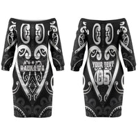 Custom Aotearoa Ngati Raukawa Family Matching Off The Shoulder Long Sleeve Dress and Hawaiian Shirt Maori Tribal Pattern LT05 Mom's Dress Black - Polynesian Pride