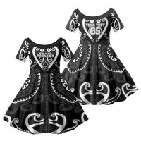 Custom Aotearoa Ngati Raukawa Family Matching Off Shoulder Short Dress and Hawaiian Shirt Maori Tribal Pattern LT05 Daughter's Dress Black - Polynesian Pride