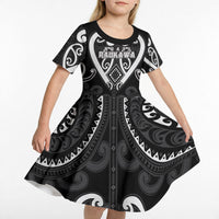 Custom Aotearoa Ngati Raukawa Kid Short Sleeve Dress Maori Tribal Pattern