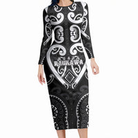 Custom Aotearoa Ngati Raukawa Long Sleeve Bodycon Dress Maori Tribal Pattern LT05 Long Dress Black - Polynesian Pride