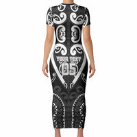 Custom Aotearoa Ngati Raukawa Short Sleeve Bodycon Dress Maori Tribal Pattern LT05 - Polynesian Pride