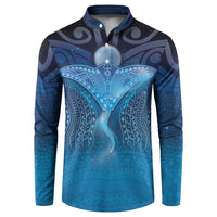 Polynesia Manta Ray Button Sweatshirt Let's The Sea Set You Free LT05 Blue - Polynesian Pride