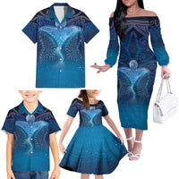 Polynesia Manta Ray Family Matching Off The Shoulder Long Sleeve Dress and Hawaiian Shirt Let's The Sea Set You Free - Polynesian Pride