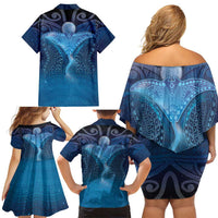 Polynesia Manta Ray Family Matching Off Shoulder Short Dress and Hawaiian Shirt Let's The Sea Set You Free - Polynesian Pride