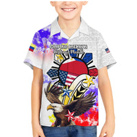 Filipino American History Month Family Matching Mermaid Dress and Hawaiian Shirt The Eight-Rayed Sun Flags With Bald Eagle LT05 Son's Shirt White - Polynesian Pride