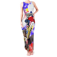 Filipino American History Month Tank Maxi Dress The Eight-Rayed Sun Flags With Bald Eagle LT05 Women White - Polynesian Pride