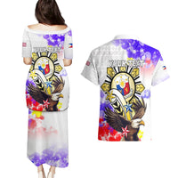 Personalized Filipino American History Month Couples Matching Puletasi Dress and Hawaiian Shirt The Eight-Rayed Sun Flags With Bald Eagle LT05 - Polynesian Pride