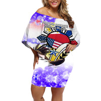 Personalized Filipino American History Month Off Shoulder Short Dress The Eight-Rayed Sun Flags With Bald Eagle LT05 Women White - Polynesian Pride