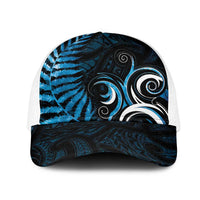 New Zealand Sea Week Mesh Trucker Cap Maori Wave Pattern Ocean Blue LT05 One Size White Blue - Polynesian Pride