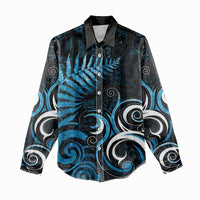 New Zealand Sea Week Women Casual Shirt Maori Wave Pattern Ocean Blue