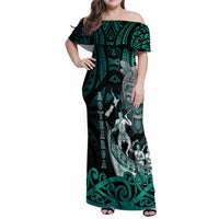 Personalised New Zealand Waka Racing Family Matching Off Shoulder Maxi Dress and Hawaiian Shirt Maori Warriors