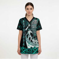 Personalised New Zealand Waka Racing Scrub Top Maori Warriors - Polynesian Pride