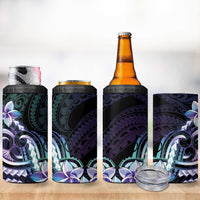 Polynesian Art Tattoo 4 in 1 Can Cooler Tumbler Plumeria Flowers Turquoise Gradient
