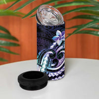 Polynesian Art Tattoo 4 in 1 Can Cooler Tumbler Plumeria Flowers Turquoise Gradient