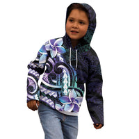 Polynesian Art Tattoo Kid Hoodie Plumeria Flowers Turquoise Gradient