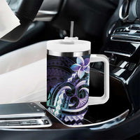 Polynesian Art Tattoo Tumbler With Handle Plumeria Flowers Turquoise Gradient