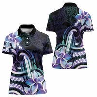 Polynesian Art Tattoo Women Polo Shirt Plumeria Flowers Turquoise Gradient