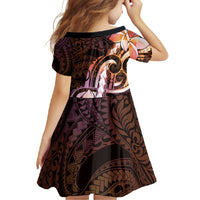 Polynesian Art Tattoo Family Matching Long Sleeve Bodycon Dress and Hawaiian Shirt Plumeria Flowers Peach Gradient LT05 - Polynesian Pride