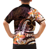 Polynesian Art Tattoo Family Matching Short Sleeve Bodycon Dress and Hawaiian Shirt Plumeria Flowers Peach Gradient LT05 - Polynesian Pride