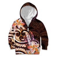 Polynesian Art Tattoo Kid Hoodie Plumeria Flowers Peach Gradient