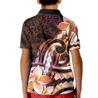 Polynesian Art Tattoo Kid Polo Shirt Plumeria Flowers Peach Gradient