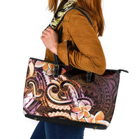 Polynesian Art Tattoo Leather Tote Bag Plumeria Flowers Peach Gradient